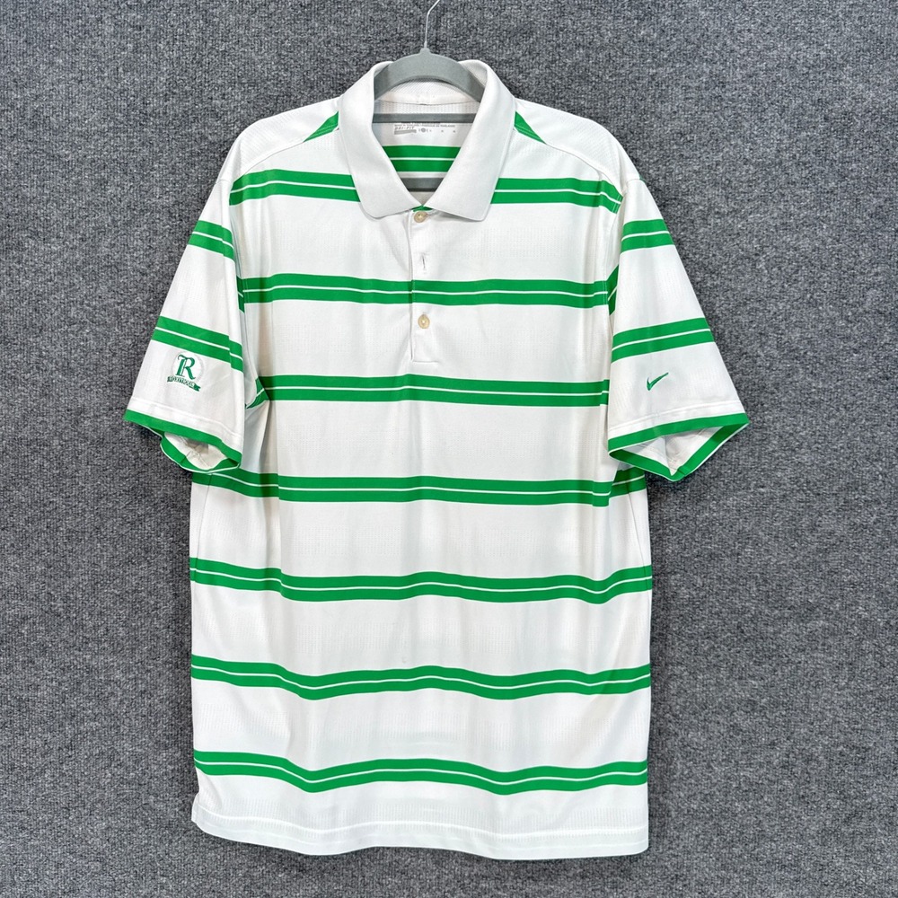 Nike Golf Polo Shirt Mens Large White Green Striped Roxiticus Tour Performance